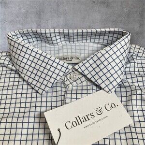 Collars & Co Polo Shirt Mens L Navy Blue Grid Check Plaid Golf Dress Collar NWT